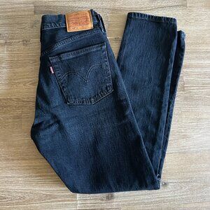 Levi's 501 High Rise Skinny Fit Black Denim Jeans Size 26 Distressed Knees